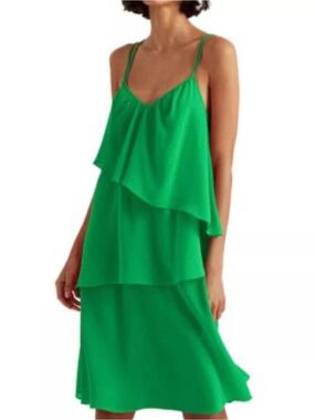 Lauren Ralph Lauren Kelly Green Georgette Tierred Ruffle Dress adjustable straps